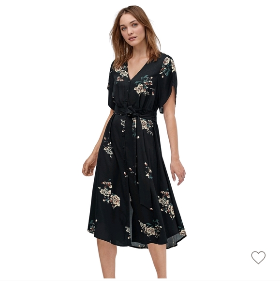 ellos Dresses & Skirts - Ellos Black Midi Button Front Floral Shirt Dress Size 26/4X